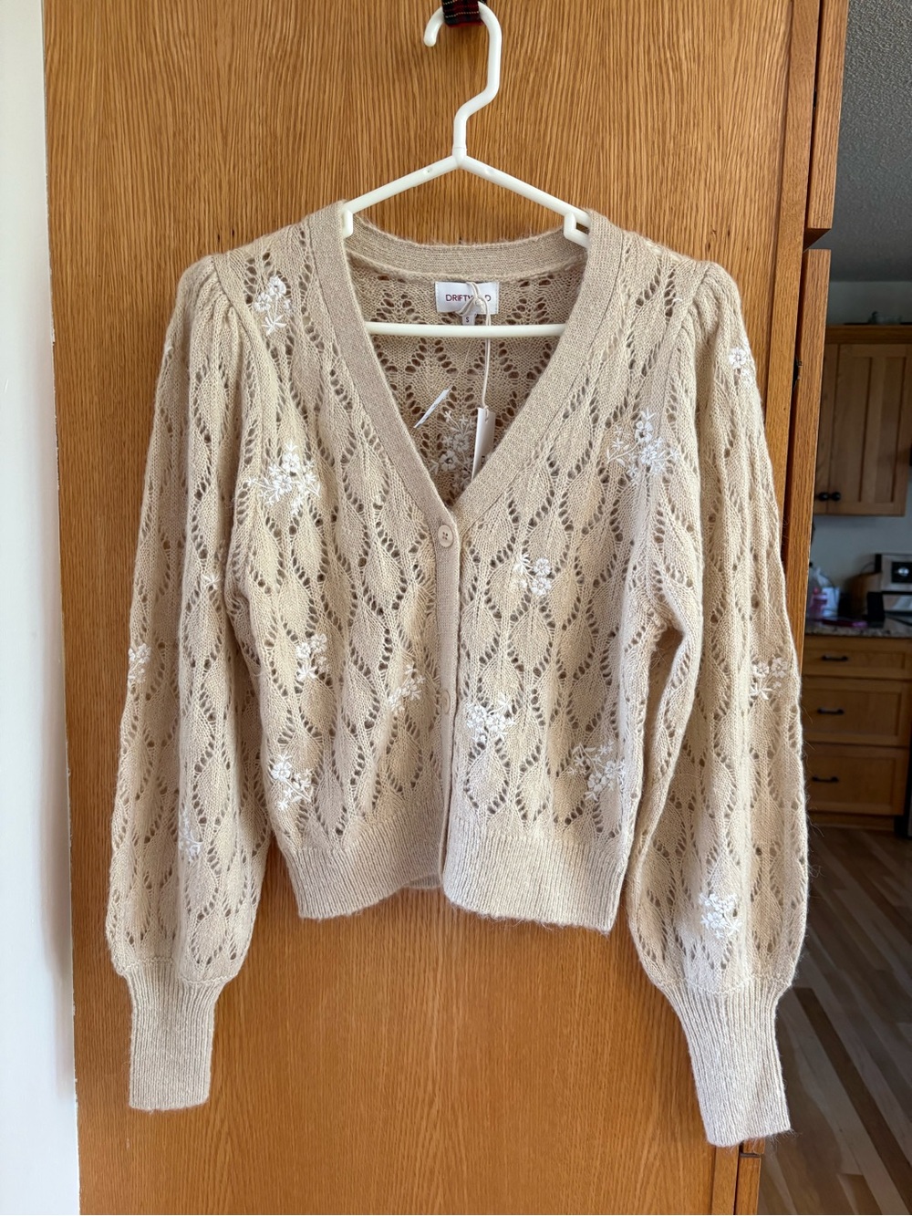 DRIFTWOOD Beige Lace-Knit V-Neck Cardigan Sweater